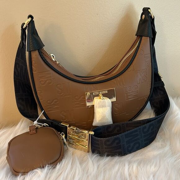 NWT Steve Madden (bmela) Brown Embossed Crossbody Bag - Picture 3 of 9